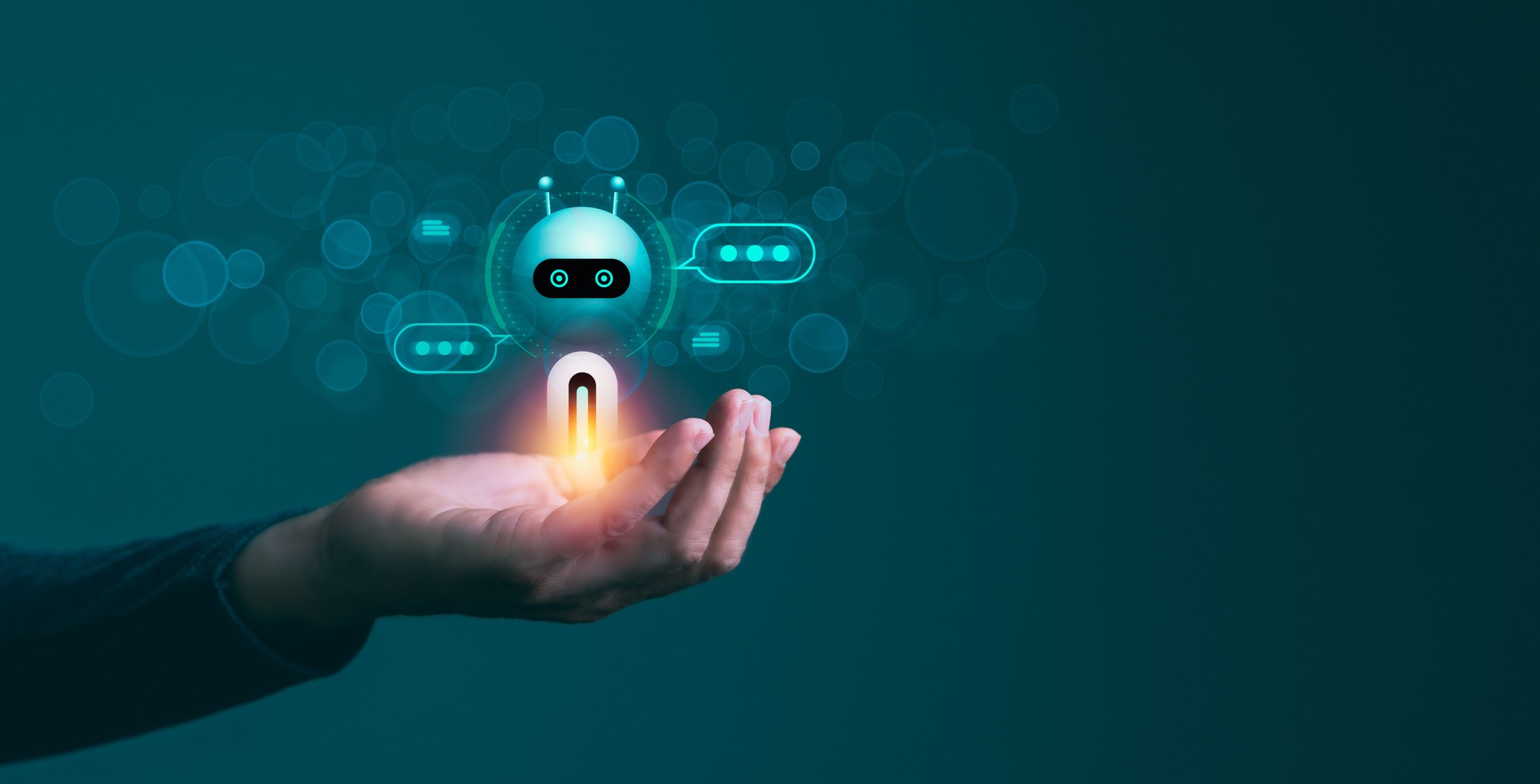 Usuário capacitado com chatbots digitais orientados por IA e aplicativos de robôs
